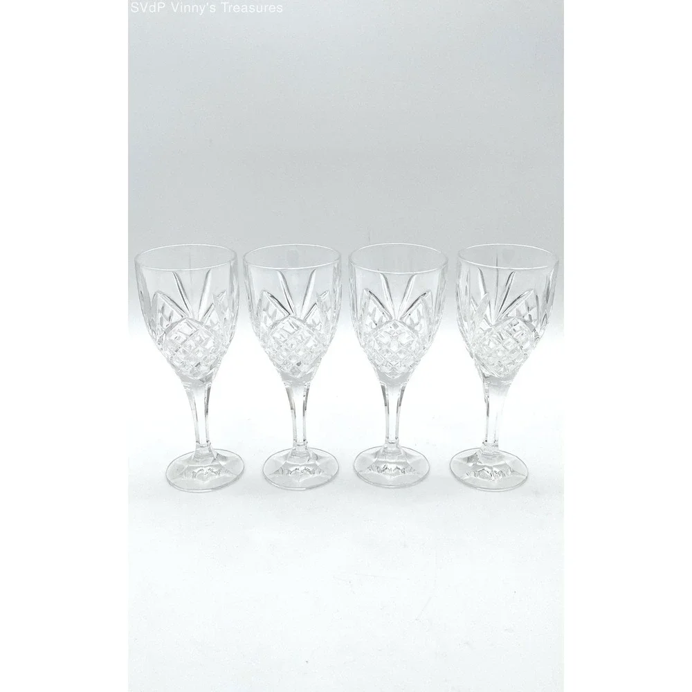 Vintage Cut Crystal Wine Glasses Set of 4 Pineapple Fan Pattern Elegant Stemware